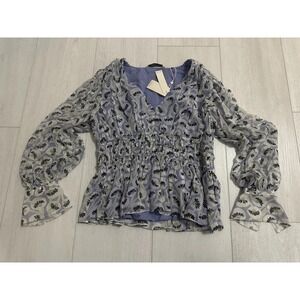 NWT Rebecca Taylor Deco Floral Print Silk Blouse Sz 8 Fleur Aster Ruffle Peplum